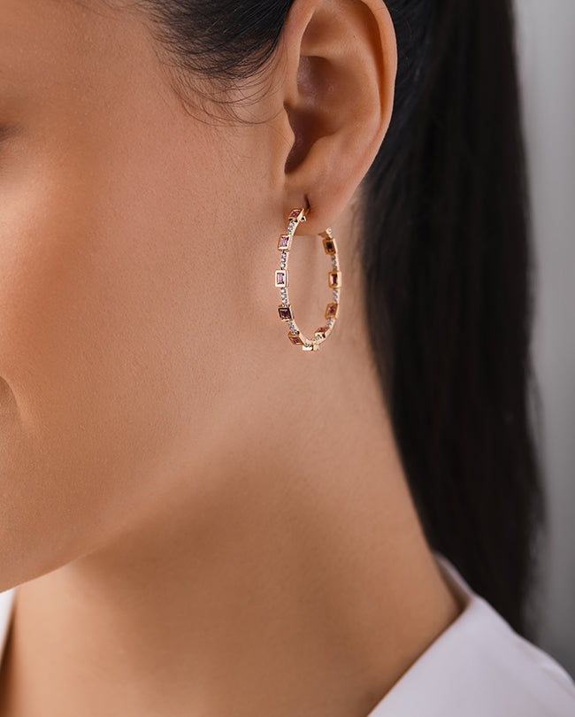 Diamond and Pink sapphire hoops